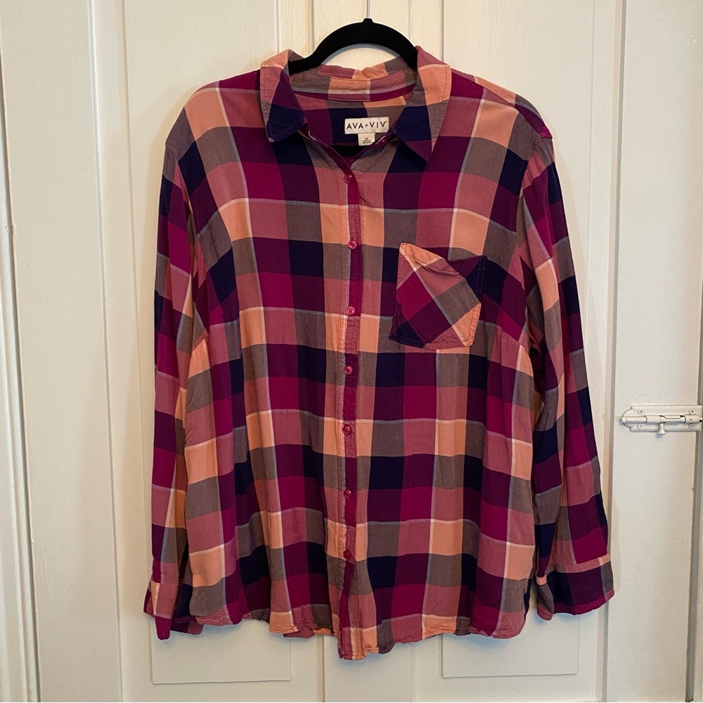 ✨ava & viv multicolor plaid button down shirt✨